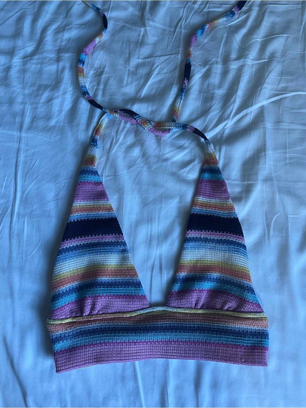 Multicolor Striped Crochet Bandeau halter top